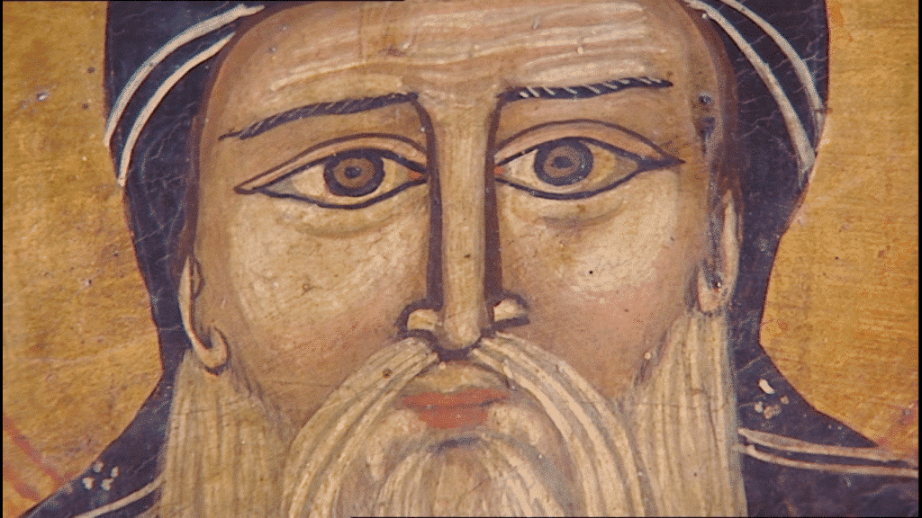 وجه القديس مقاريوس حسب الأيقونة التي رسمها كاتب الأيقونات الشهير إبراهيم الناسخ في القرن الثامن عشر